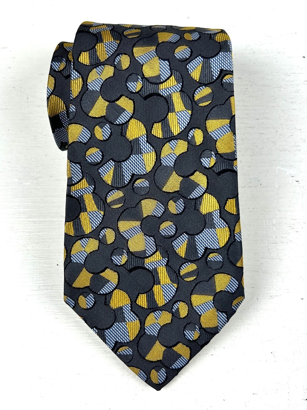 Vintage Gianni Versace Silk Neck Tie Geometric Design Made in Italy Gray & Gold